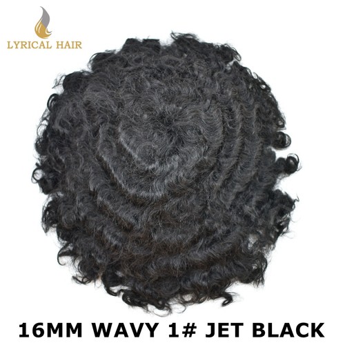 Afro Toupee For Black Men Kinky Curly Human Hair Unit Injection Hairpiece System - Afbeelding 21 van 23