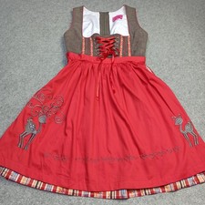 Womens Trachten Drindl Dress D-38 Red Brown Oktoberfest Bavarian Tirol Size M