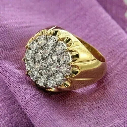 3 Ct Round Cut Lab Created Diamond Men's Band Ring 14K Yellow Gold Plated Silver