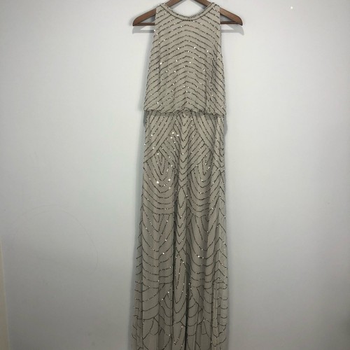BHLDN Adrianna Papell Madigan Halter Neck Maxi Dress Grey Size 12 - Picture 4 of 20