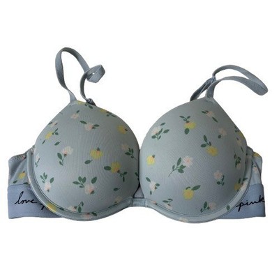 Victoria s Secret PINK Wear Everywhere Super Push-up Bra Baby Blue Floral Sz 32C