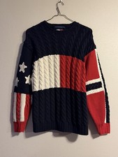 Vintage 90s Y2K Tommy Hilfiger Cable Knit Sweater HEAVY Large USA  UK Flag