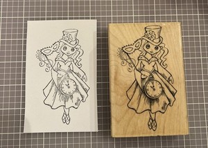 Stampendous Rubber Stamp New Year’s Girl Hat Clock Masquerade Ball Time