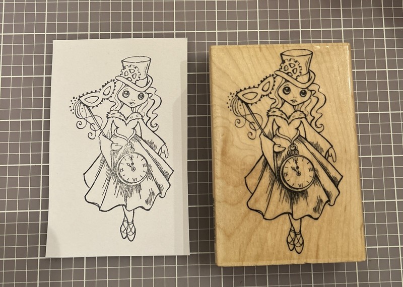 Stampendous Rubber Stamp New Year’s Girl Hat Clock Masquerade Ball Time