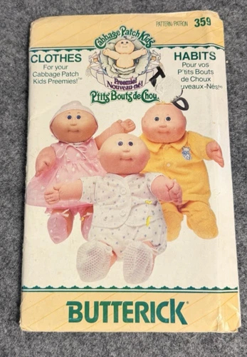 Vintage  Butterick   Pattern 359 Cabbage Patch Doll Clothes Preemie UNCUT