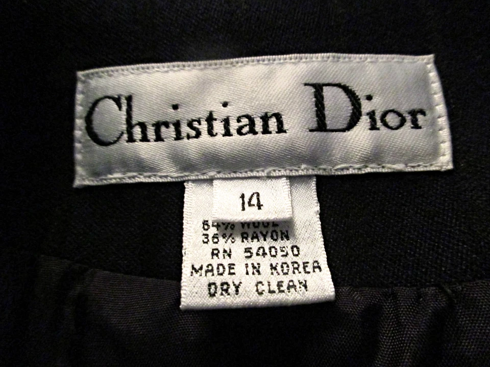 Винтажный 80-х Christian Dior черный DB шаль воротник выбитый куртка юбка костюм 14 - Изображение 3 из 4