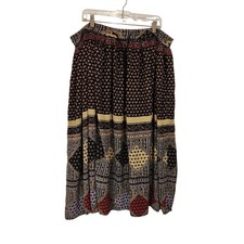 Vintage Sag Harbor Crinkle Tribal Broomstick Pleated A-Line Midi Skirt Large