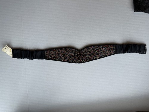 Beaded Black Cumberbund Belt Gold Red Floral Design 27-29" Vintage NWT - Picture 6 of 7