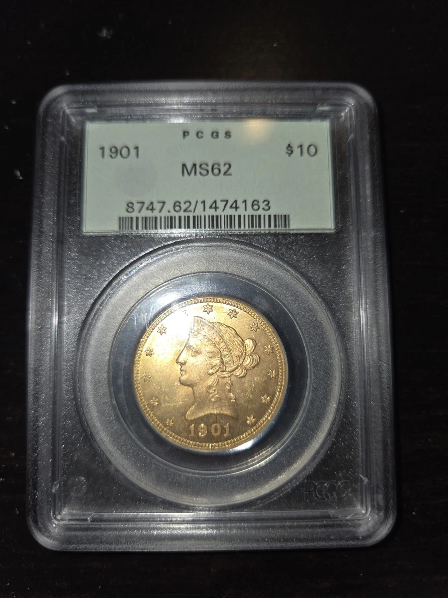 MS 62 Graded 1901 Year Eagle $10 US Gold Coins (Pre - 1933) for