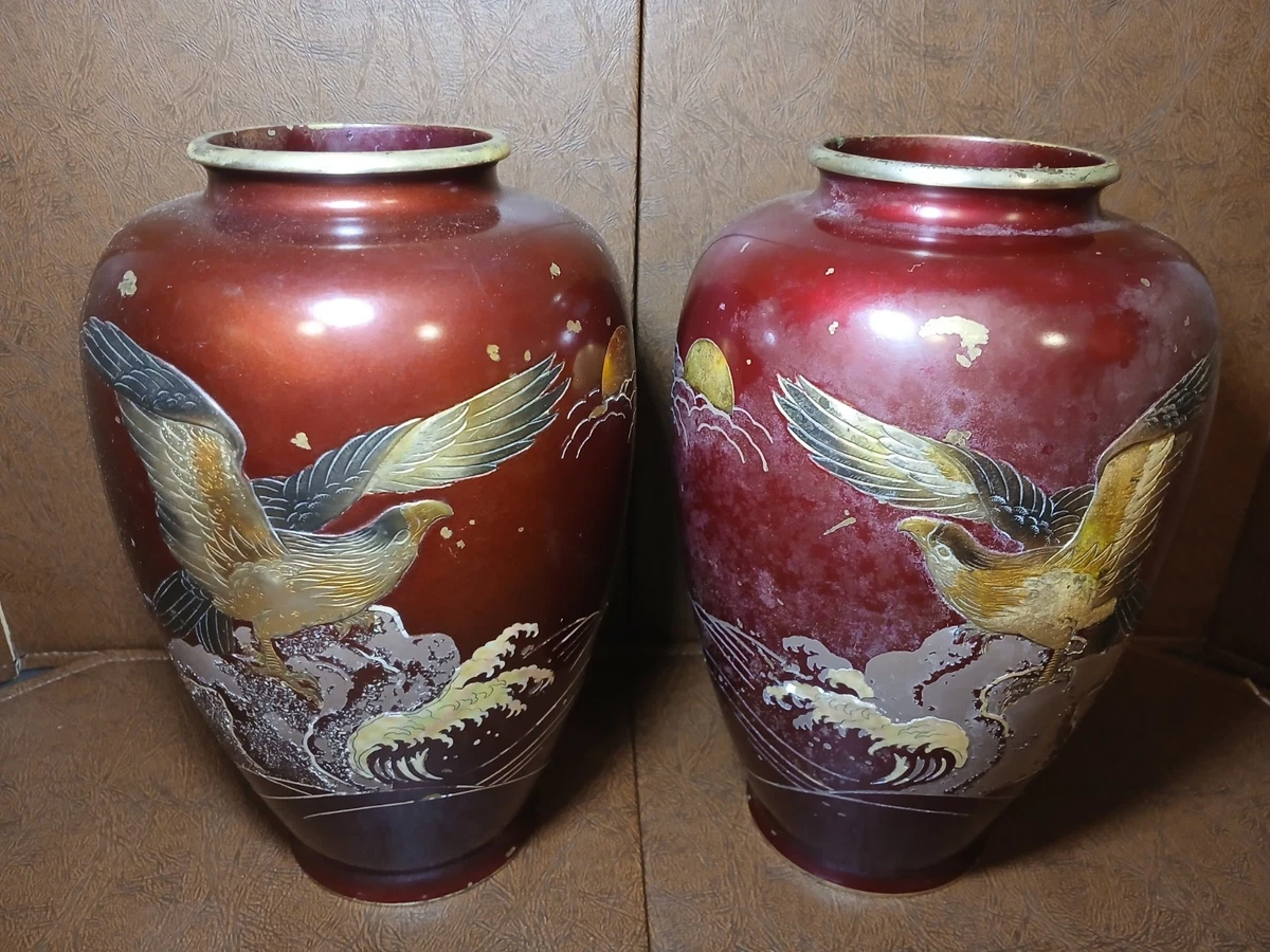 红色黄铜主日本古董花瓶| eBay