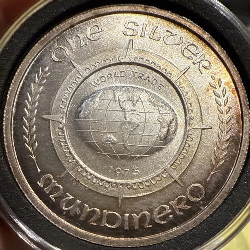 TONED VINTAGE 1973 1 oz Wade Ventures Mundinero World Trade Unit .999 Fine