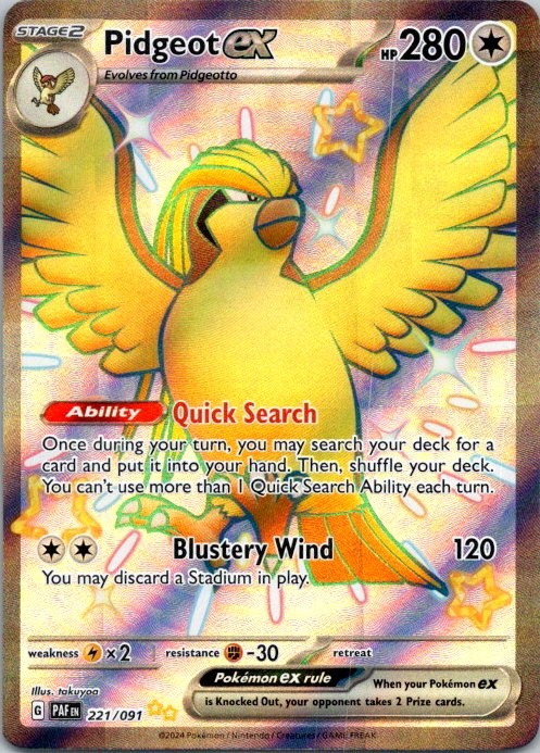 Pidgeot ex Holo Shiny Ultra Rare SV: Paldean Fates 221/091 NM