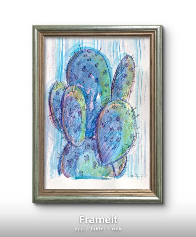 Original Blue Green Cactus Painting By Alannah Dyer- Acrylic 9x12 in. Nature
