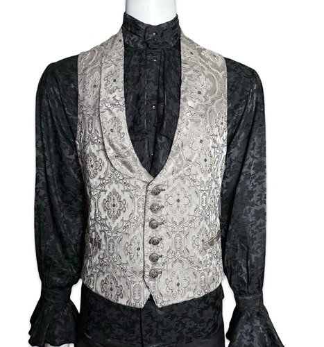 SHRINE MONTE CRISTO SILV BROCADE ARISTOCRAT VICTORIAN VAMPIRE VINTAGE GOTH VEST - product listing photo