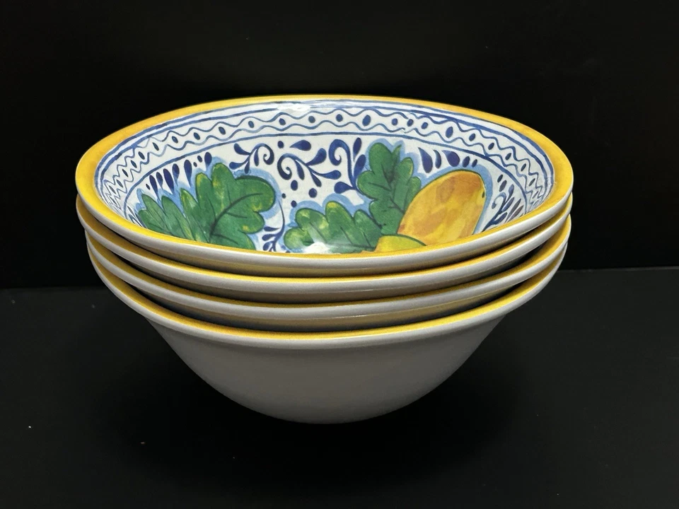 Juego de 4 cuencos de sopa/cereal de melamina con patrón de limón toscano II Mulino New York Foto 3 de 4