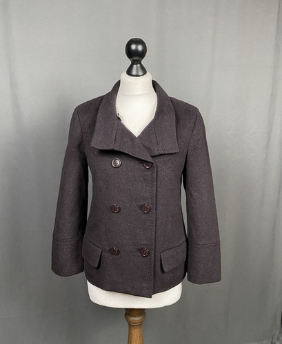 Loro Piana Herringbone Women's Purple Wool Double Breasted Pea Coat Size 44