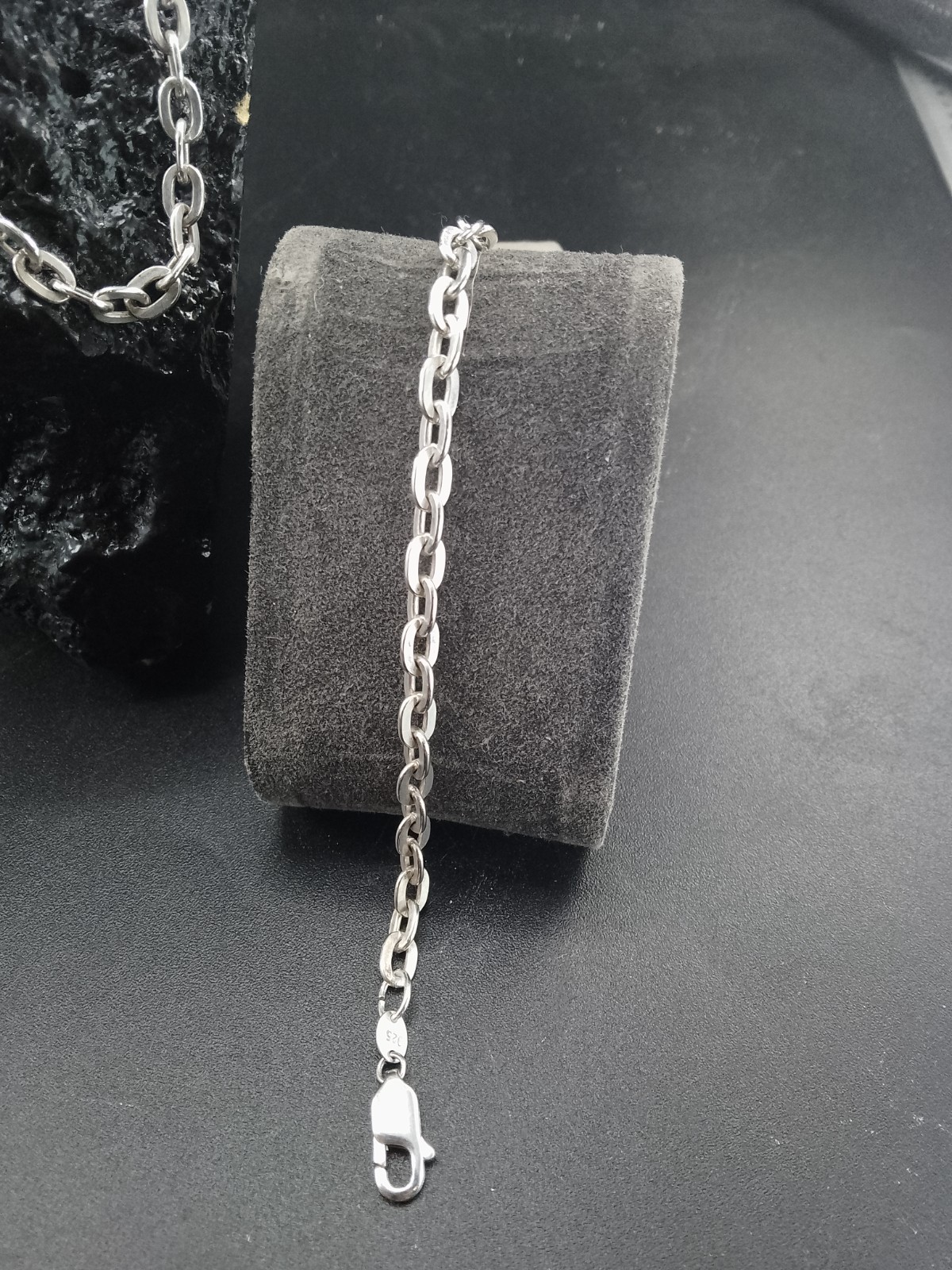 Sterling Silver Belcher Necklace and Bracelet Set, Vintage 25g 18in/8in image 7