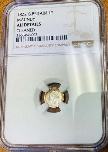 1822 Great Britain Maundy 1 Penny  Silver Coin - NGC  AU details George IV.