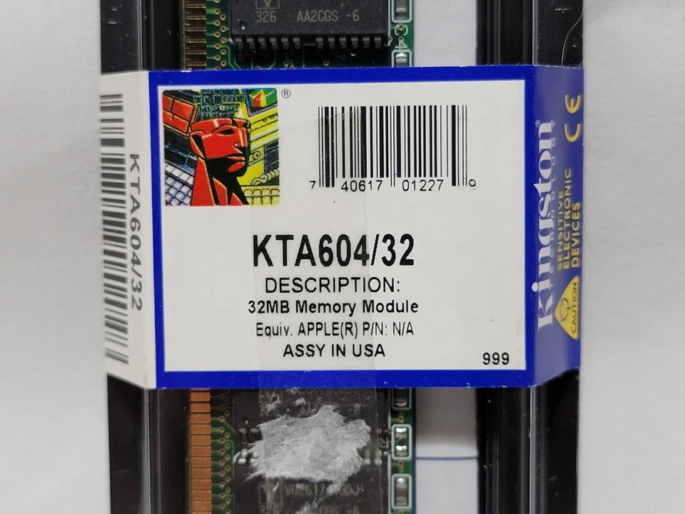 NEW Kingston KTA604/32 Mac DRAM-FPM 70ns Non-ECC DIMM 5V 168-pin 32 MB Memory - Image 2 of 4