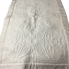 Quilted White Farmhouse Queen King/ Paisley Embossed Pillow Shams Cottage Pair