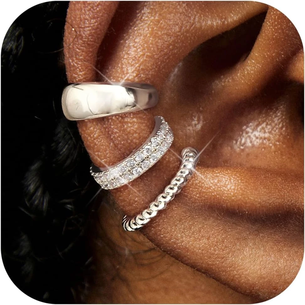 SLUYNZ - Orecchini A Polsino In Argento Sterling 925 Con Zirconia - Regolabili, Senza Foro - Per Cartilagine Ed Elica - Confezione Regalo - 2