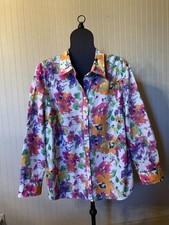 CHAPS~2X~Pink/Purple/Multi Spring Floral~L/SLV~All Cotton~Button Up Tunic Blouse