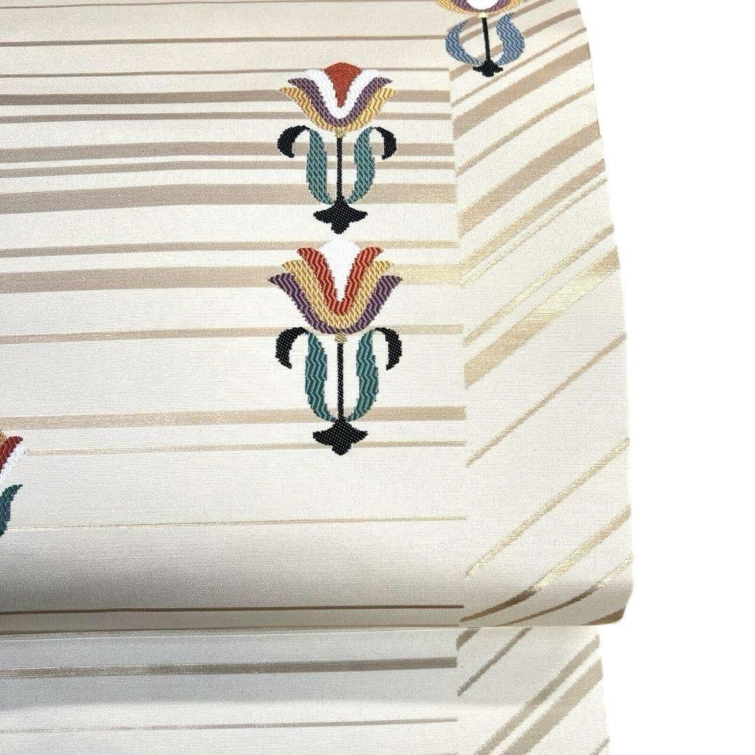 Nagoya Obi Gold Thread Flower Pattern Horizontal … - image 5