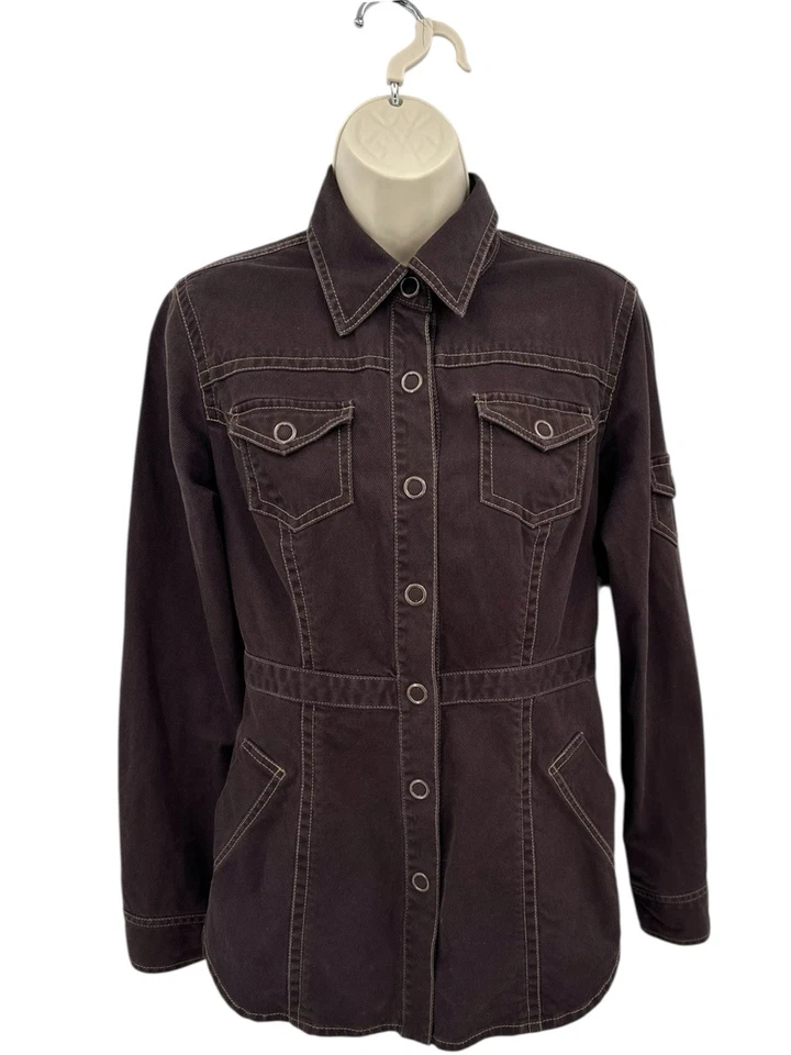 Chaqueta utilitaria CAbi Safari para mujer talla pequeña marrón pana frontal a presión Foto 2 de 4