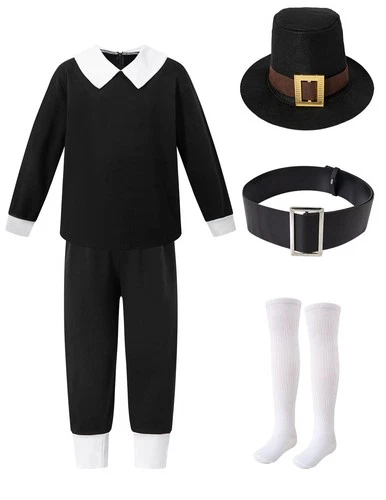 Pilgrim Boys costume Shirt Pants hat Socks Belt Colonial Pilgrim costume 12-14Y