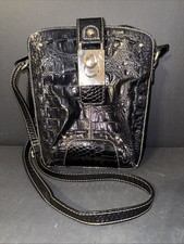 Vintage 1990s MC Marc Chantal Black Embossed Croc Leather Crossbody Bag Purse