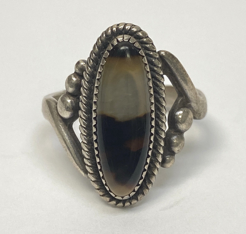 Vintage Handmade 925 Sterling Silver Oval Tigers Eye Filigree Ring 5.7g Size 6.5