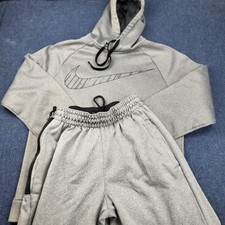 Nike Dri-FIT Mens Tracksuit Set Heather Gray Hoodie Joggers Graphic Swoosh Small