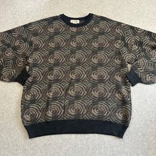 Tricots St Raphael Sweater Mens Extra Large Gray Wool Swirl Vintage Geometric