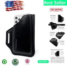 Elegant Black Leather Phone Pouch - Large Universal Holster for Daily Carry