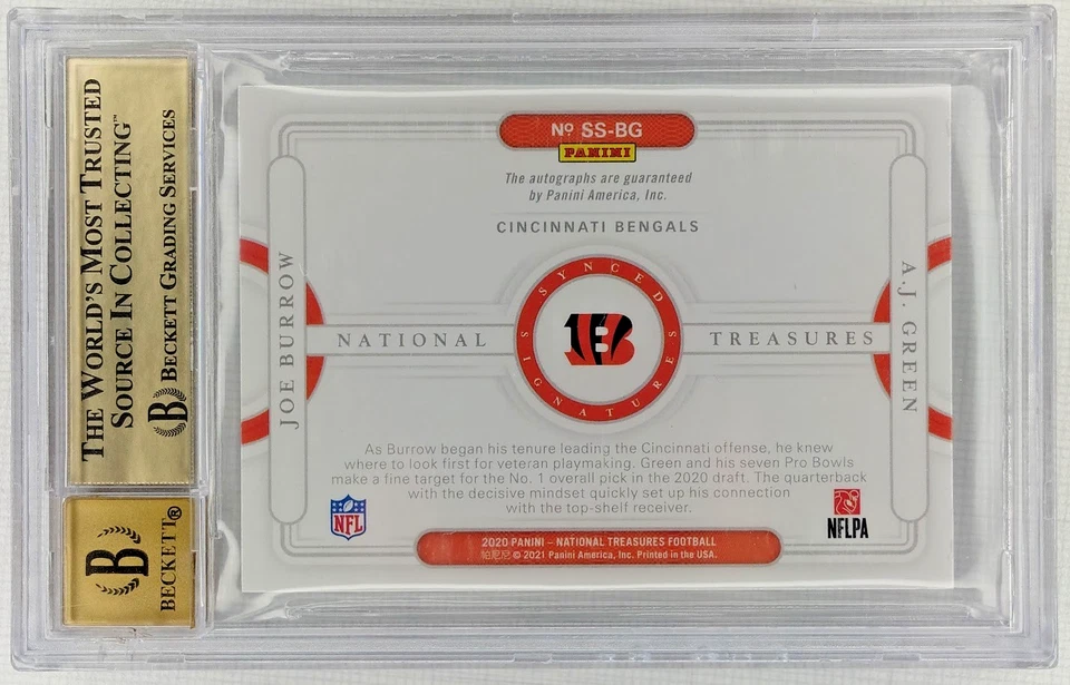 2020 National Treasures Joe Burrow A.J. Green Rookie Auto 21/25 BGS 9.5/10 RPA - Image 2 of 2