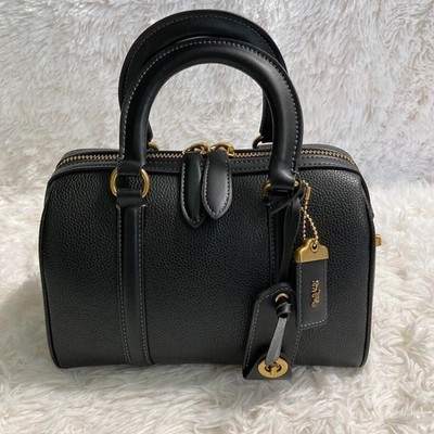 NEW COACH C8530 Satchel Leather 2-way Shoulder Handbag Black Gold