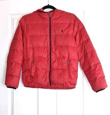 Polo Ralph Lauren Boy's Red Hooded Duck Down Logo Full Zip Puffer Jacket L