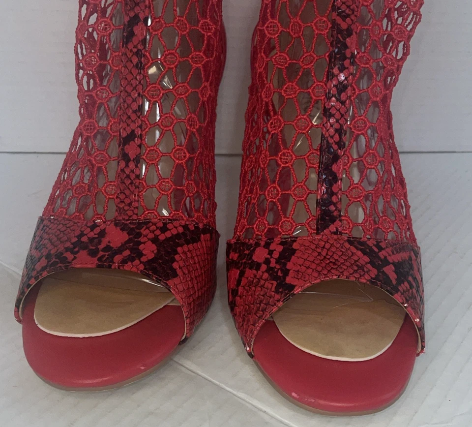 Botines Ashro 11M Tacones Piel de Serpiente Malla Cremallera Espalda Gatito Tacón Elegante Zapato Foto 4 de 4