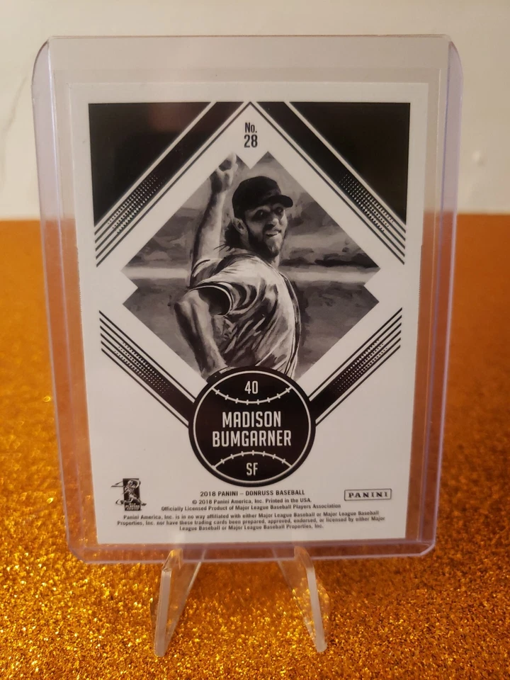 2018 Donruss ** BLUE BORDER CANCER RIBBON SP #28 Madison Bumgarner #D / 49 - Image 2 of 2