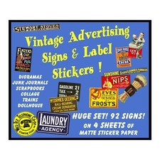 Model Train Advertising Signs, 4 STICKER SHEETS, 92 Signs, Miniatures Dioramas