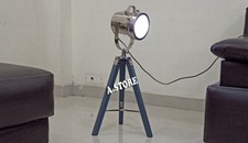NAUTICAL CHROME SEARCHLIGHT TRIPOD HANDMADE STAND SPOT LIGHT STUDIO TABLE LAMP