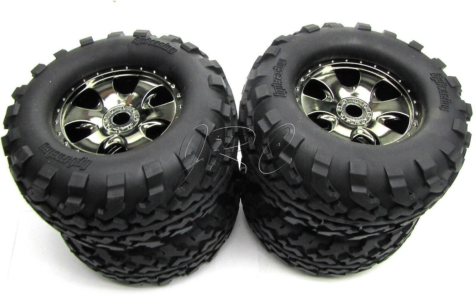 Savage X 4.6 TIRES & WHEELS (4) Black Chrome tyres 17mm hex xl flux HPI 109083