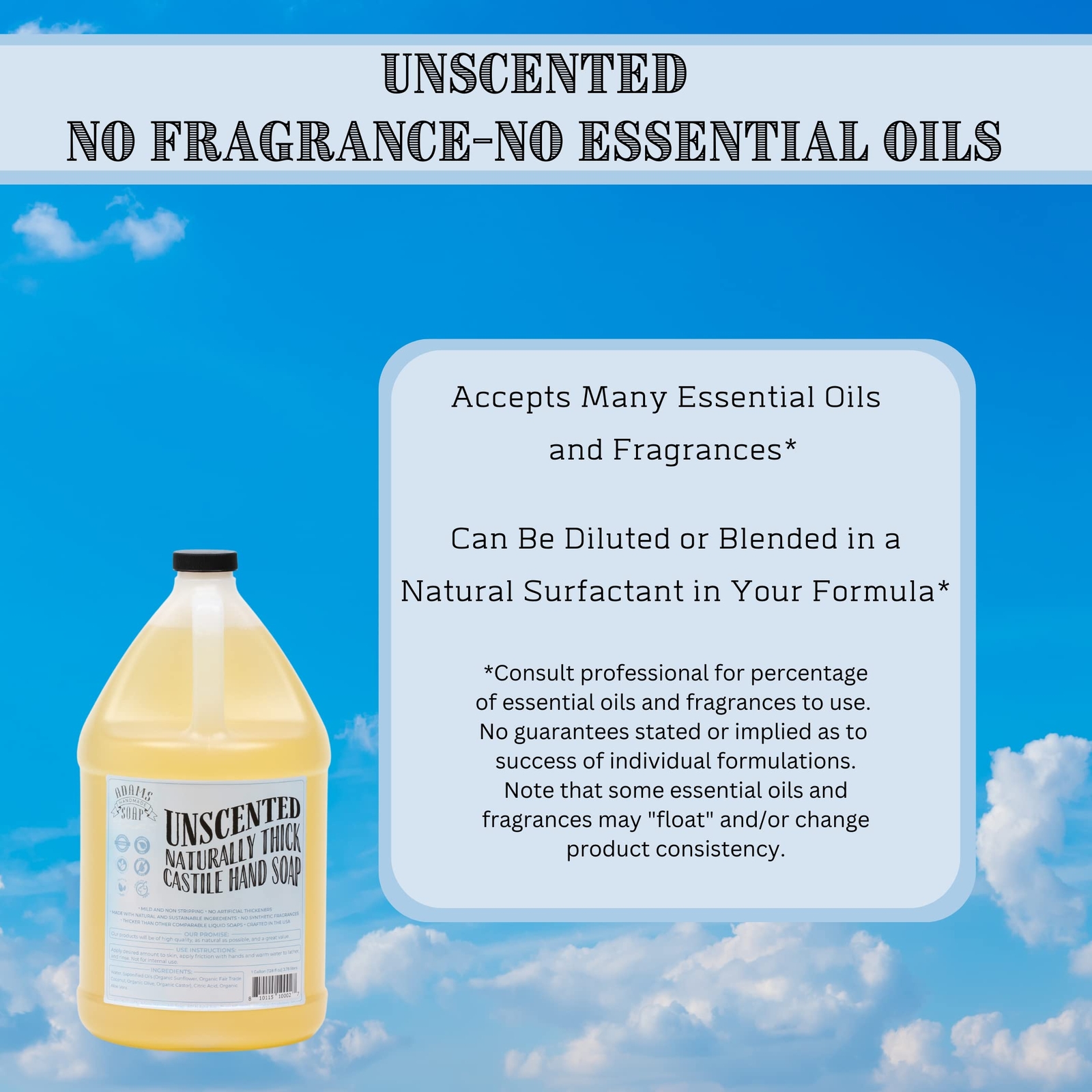 Adams Handmade Soap Thick Organic Castile Liquid Hand Soap 1 Gallon Refill...