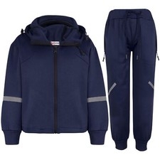 Kids Boys Navy Tracksuit Reflective Taped Hoodie Bottom Jogging Suit Joggers