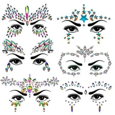 6Sets Festival Face Jewels stickers Body jewels stickers Glitter Rave Face Ge...