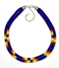 Handmade Beaded Deep Blue rope layered Necklace