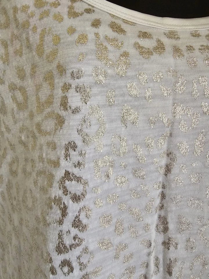 White House Black Market Womens Shirt  Top Size L Large White Gold Leopard Print - Image 4 of 4