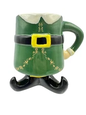 Buddys Feet Elf ICUP Mug 15.5 Oz Green Molded Ceramic Will Ferrell Gold Scroll