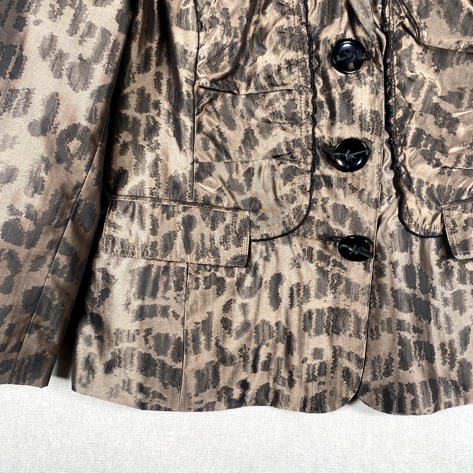 CHICOS Jacket 2 Brown Leopard Button Front Ruched… - image 4