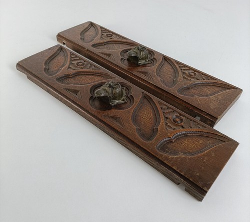 Antique Gargoyle Pair Corbels Hand Carved Wood Architectural reclaimed Trims Pa - Picture 2 of 9
